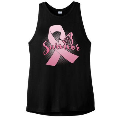 Breast Cancer Survivor Butterfly Ladies PosiCharge Tri-Blend Wicking Tank