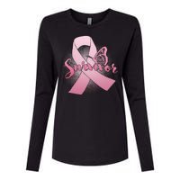 Breast Cancer Survivor Butterfly Womens Cotton Relaxed Long Sleeve T-Shirt