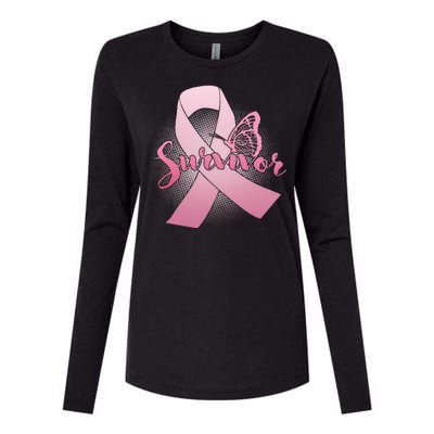 Breast Cancer Survivor Butterfly Womens Cotton Relaxed Long Sleeve T-Shirt