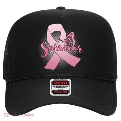 Breast Cancer Survivor Butterfly High Crown Mesh Back Trucker Hat