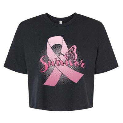 Breast Cancer Survivor Butterfly Bella+Canvas Jersey Crop Tee