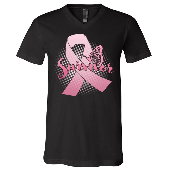 Breast Cancer Survivor Butterfly V-Neck T-Shirt