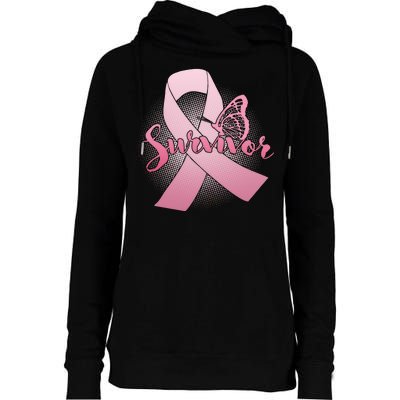 Breast Cancer Survivor Butterfly Womens Funnel Neck Pullover Hood