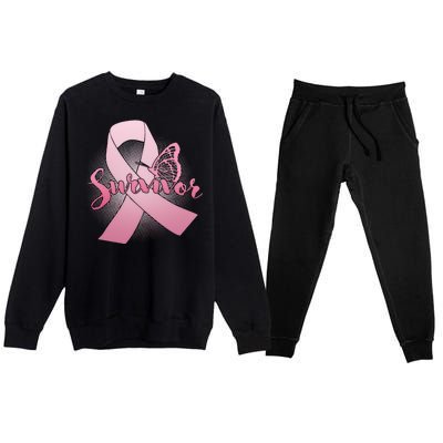 Breast Cancer Survivor Butterfly Premium Crewneck Sweatsuit Set