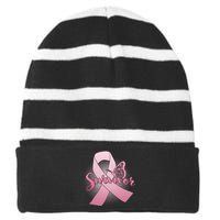 Breast Cancer Survivor Butterfly Striped Beanie with Solid Band