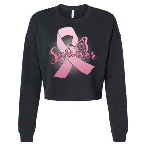 Breast Cancer Survivor Butterfly Cropped Pullover Crew