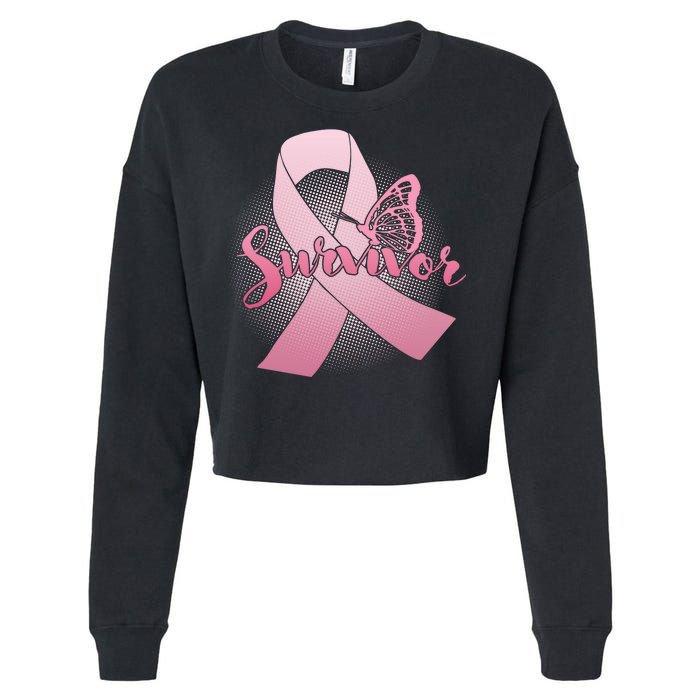 Breast Cancer Survivor Butterfly Cropped Pullover Crew