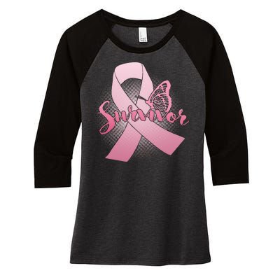 Breast Cancer Survivor Butterfly Women's Tri-Blend 3/4-Sleeve Raglan Shirt