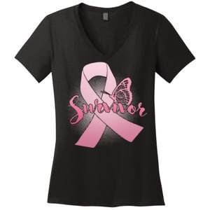 Breast Cancer Survivor Butterfly Women's V-Neck T-Shirt