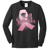 Breast Cancer Survivor Butterfly Kids Long Sleeve Shirt