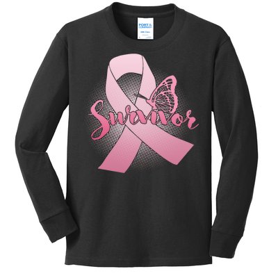 Breast Cancer Survivor Butterfly Kids Long Sleeve Shirt