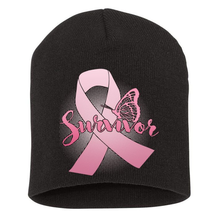 Breast Cancer Survivor Butterfly Short Acrylic Beanie