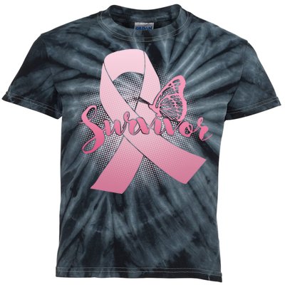 Breast Cancer Survivor Butterfly Kids Tie-Dye T-Shirt