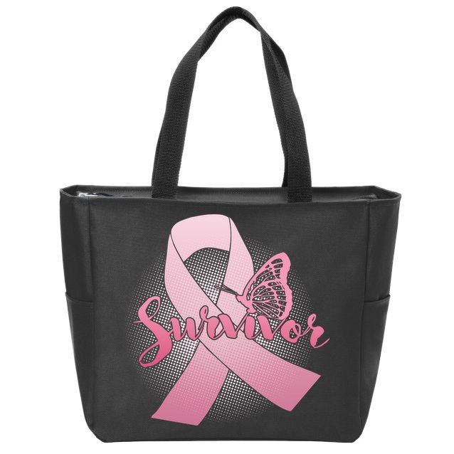 Breast Cancer Survivor Butterfly Zip Tote Bag