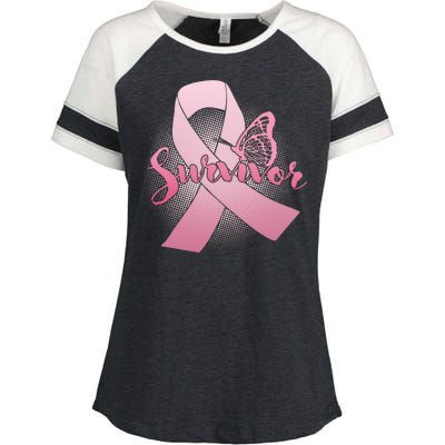 Breast Cancer Survivor Butterfly Enza Ladies Jersey Colorblock Tee