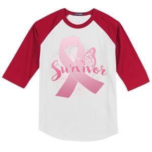 Breast Cancer Survivor Butterfly Kids Colorblock Raglan Jersey