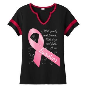 Breast Cancer Survivor Family Friends Hope Faith Ladies Halftime Notch Neck Tee