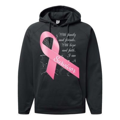 Breast Cancer Survivor Family Friends Hope Faith Performance Fleece Hoodie