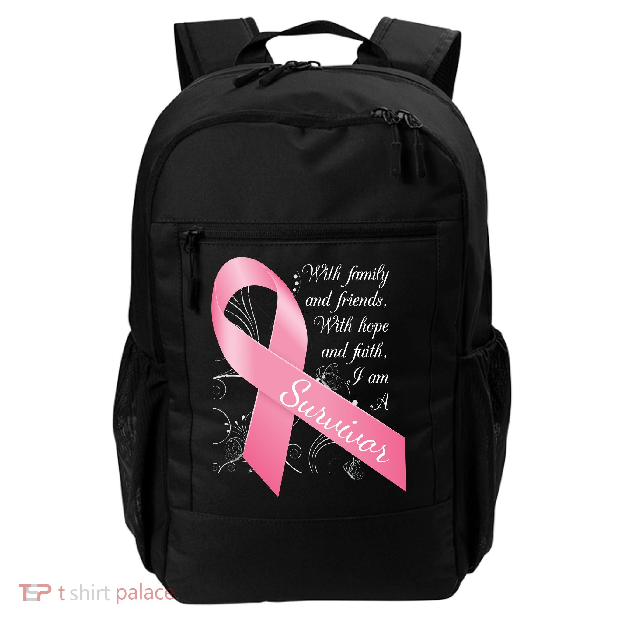 Breast Cancer Survivor Family Friends Hope Faith Backpack