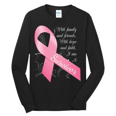 Breast Cancer Survivor Family Friends Hope Faith Tall Long Sleeve T-Shirt