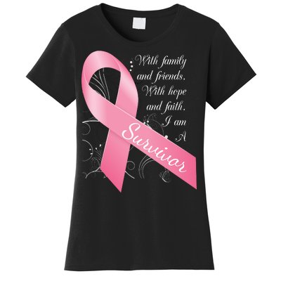 Breast Cancer Survivor Family Friends Hope Faith Women's T-Shirt