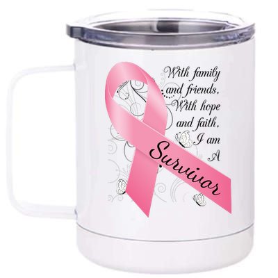 Breast Cancer Survivor Family Friends Hope Faith 12 oz Stainless Steel Tumbler Cup