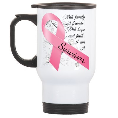 Breast Cancer Survivor Family Friends Hope Faith Stainless Steel Travel Mug