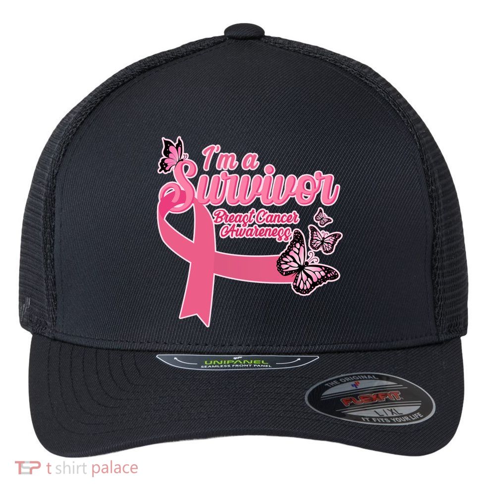 Breast Cancer Survivor Fighter Warrior Butterflies Flexfit Unipanel Trucker Cap