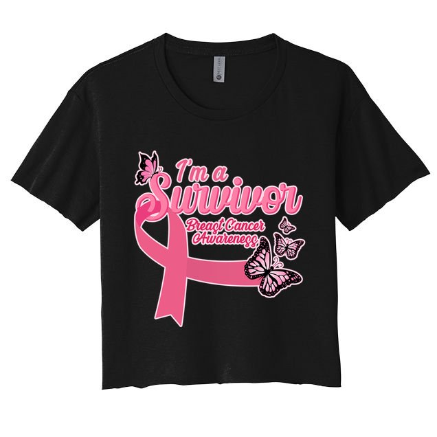 Breast Cancer Survivor Fighter Warrior Butterflies Crop Top