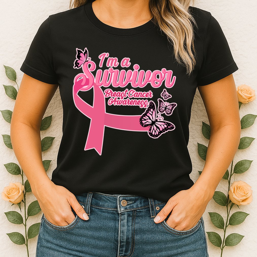 Breast Cancer Survivor Fighter Warrior Butterflies Womens T-Shirt