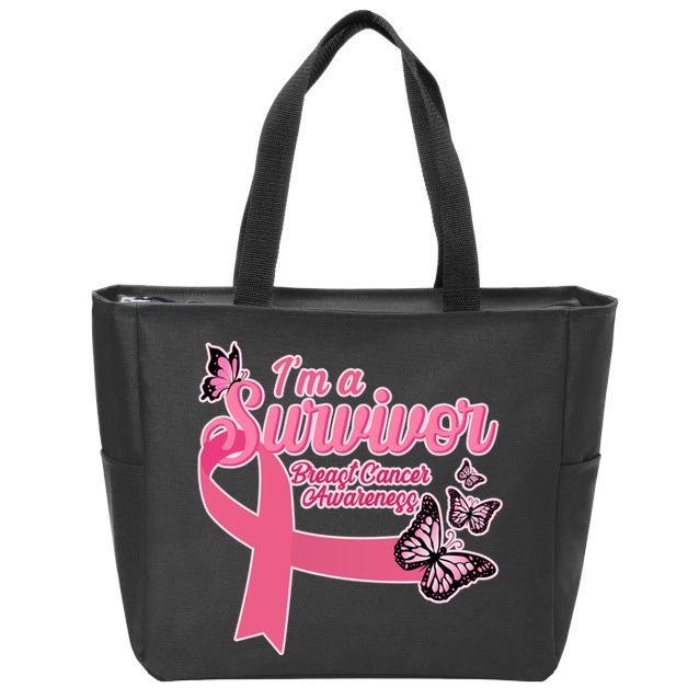 Breast Cancer Survivor Fighter Warrior Butterflies Zip Tote Bag