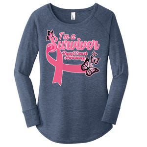 Breast Cancer Survivor Fighter Warrior Butterflies Women's Perfect Tri Tunic Long Sleeve Shirt