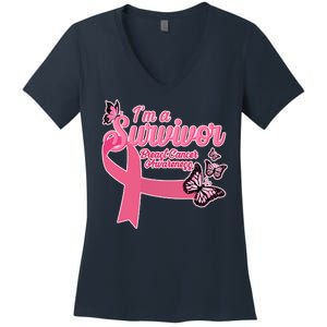 Breast Cancer Survivor Fighter Warrior Butterflies Women's V-Neck T-Shirt