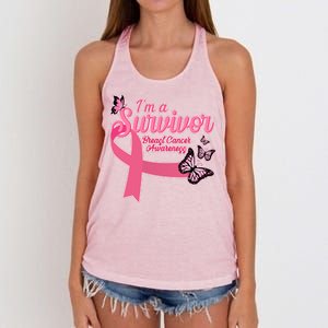 Breast Cancer Survivor Fighter Warrior Butterflies Women's Knotted Racerback Tank