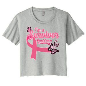 Breast Cancer Survivor Fighter Warrior Butterflies Women's Crop Top Tee