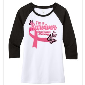 Breast Cancer Survivor Fighter Warrior Butterflies Women's Tri-Blend 3/4-Sleeve Raglan Shirt