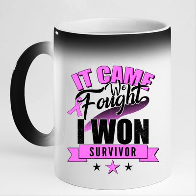 Breast Cancer Survivor It Came We Fought I Won 11oz Black Color Changing Mug