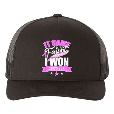 Breast Cancer Survivor It Came We Fought I Won Yupoong Adult 5-Panel Trucker Hat