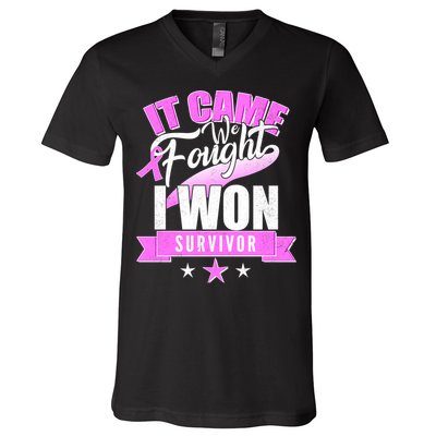 Breast Cancer Survivor It Came We Fought I Won V-Neck T-Shirt