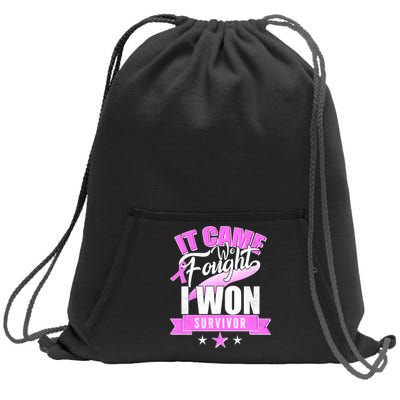 Breast Cancer Survivor It Came We Fought I Won Sweatshirt Cinch Pack Bag