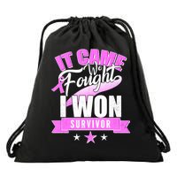 Breast Cancer Survivor It Came We Fought I Won Drawstring Bag