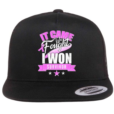 Breast Cancer Survivor It Came We Fought I Won Flat Bill Trucker Hat