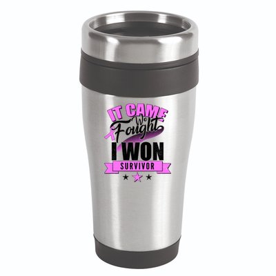 Breast Cancer Survivor It Came We Fought I Won 16oz Travel Tumbler