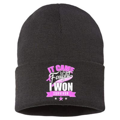 Breast Cancer Survivor It Came We Fought I Won Sustainable Knit Beanie