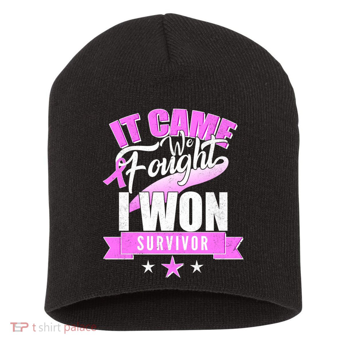 Breast Cancer Survivor It Came We Fought I Won Short Acrylic Beanie
