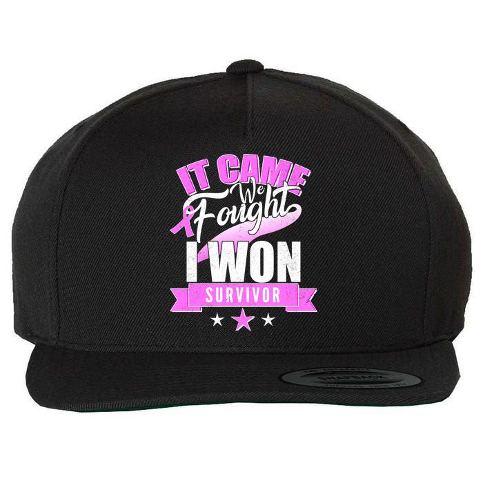 Breast Cancer Survivor It Came We Fought I Won Wool Snapback Cap