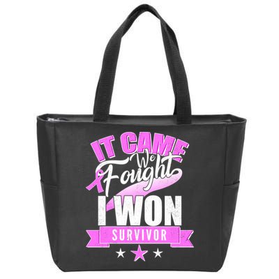 Breast Cancer Survivor It Came We Fought I Won Zip Tote Bag