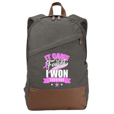 Breast Cancer Survivor It Came We Fought I Won Cotton Canvas Backpack