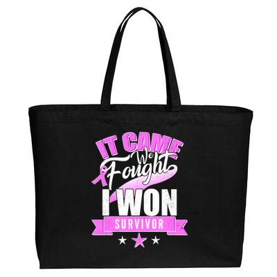 Breast Cancer Survivor It Came We Fought I Won Cotton Canvas Jumbo Tote