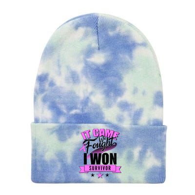 Breast Cancer Survivor It Came We Fought I Won Tie Dye 12in Knit Beanie